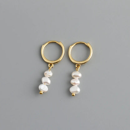 Freshwater Pearl Drift 925 Sterling Silver Hoops Earrings