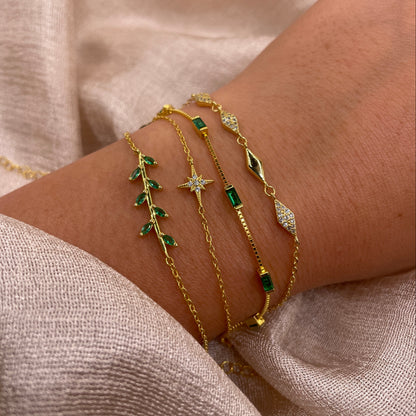 Emerald Green Baguette Chain 925 Sterling Silver Bracelet