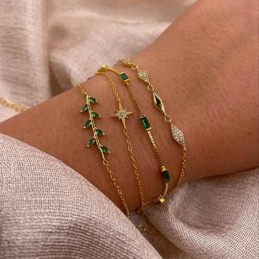 Emerald Green Baguette Chain 925 Sterling Silver Bracelet