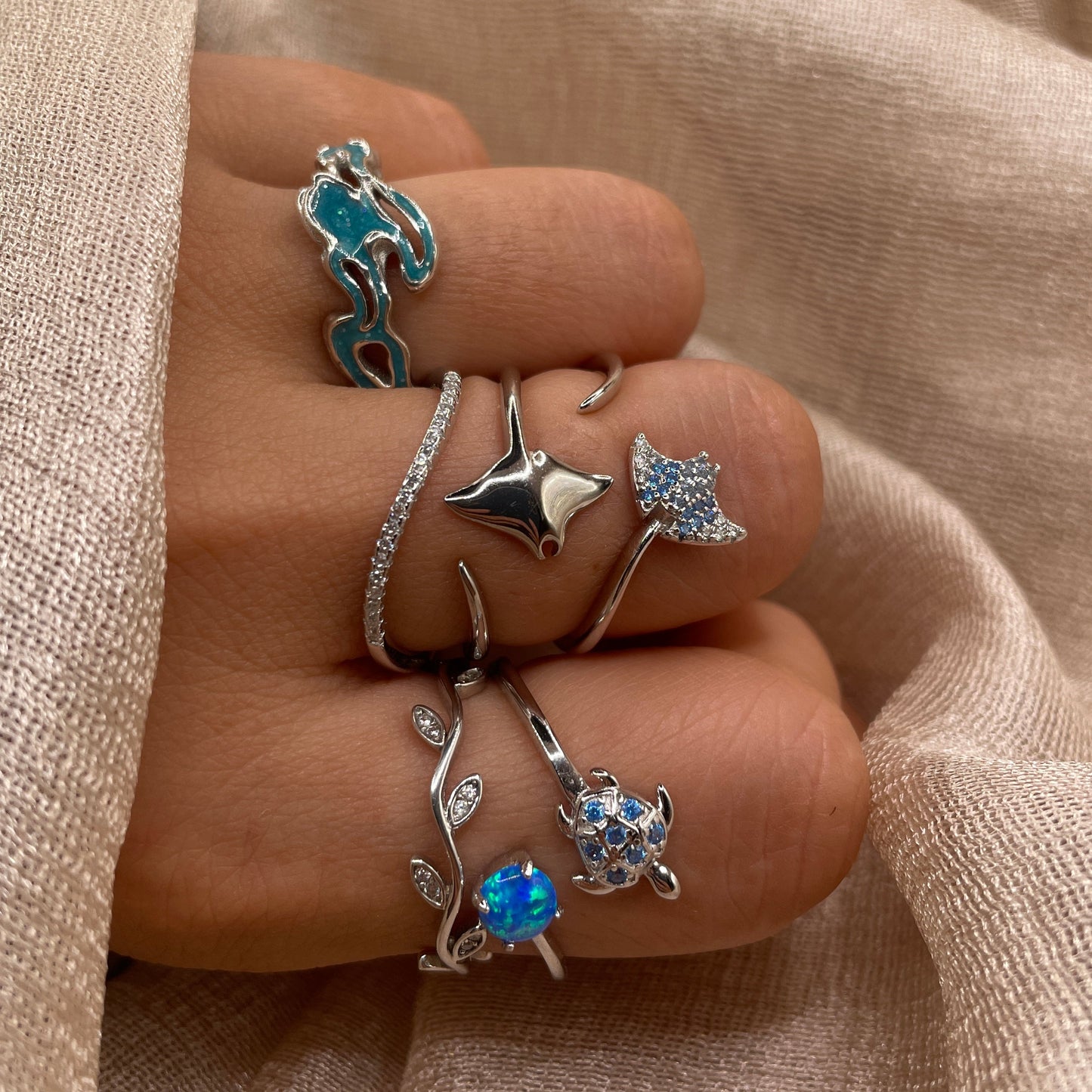 Ocean Blue Turtle 925 Sterling Silver Ring