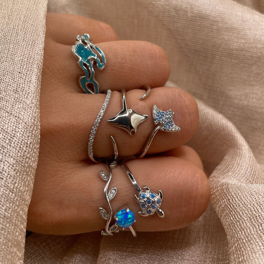 Ocean Blue Turtle 925 Sterling Silver Ring