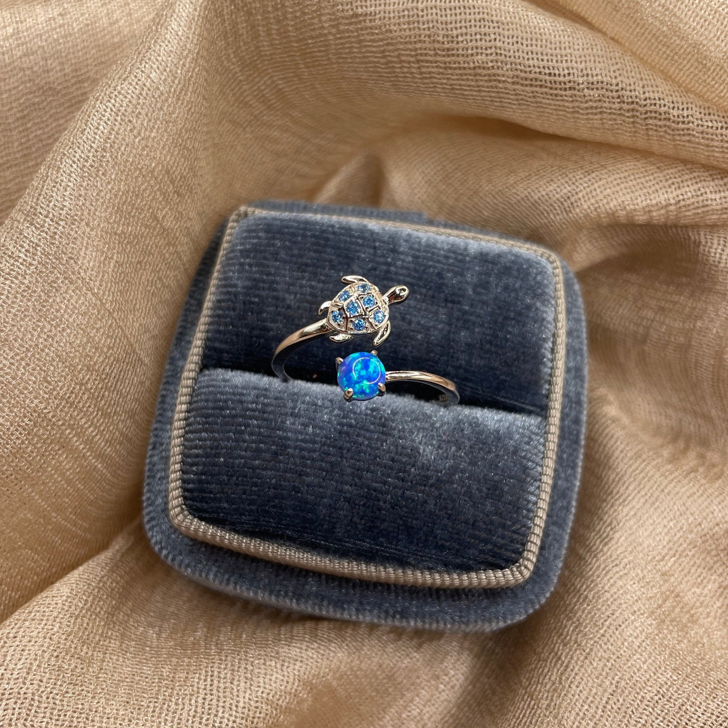 Ocean Blue Turtle 925 Sterling Silver Ring