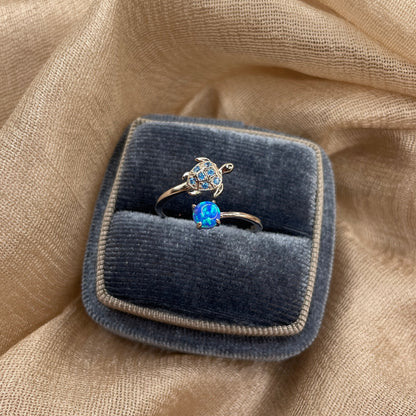 Ocean Blue Turtle 925 Sterling Silver Ring