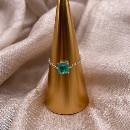 Aqua Square Chain 925 Sterling Silver Ring