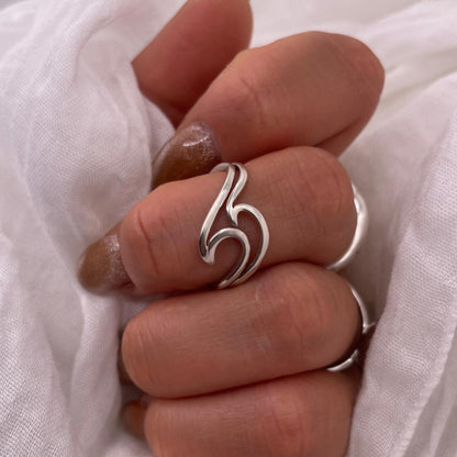 Simple Sterling Silver Wave Ring: Adjustable Minimalist Design