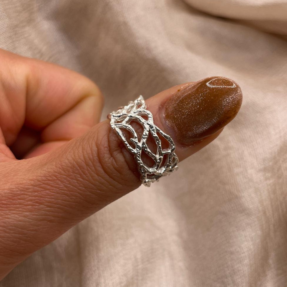 Tide Texture Adjustable 925 Sterling Silver Ring
