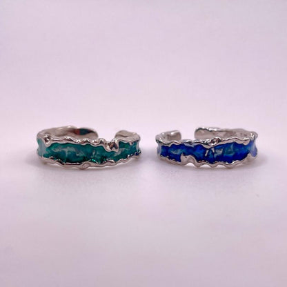 Ocean Blue & Green Enamel Wave 925 Sterling Silver Ring
