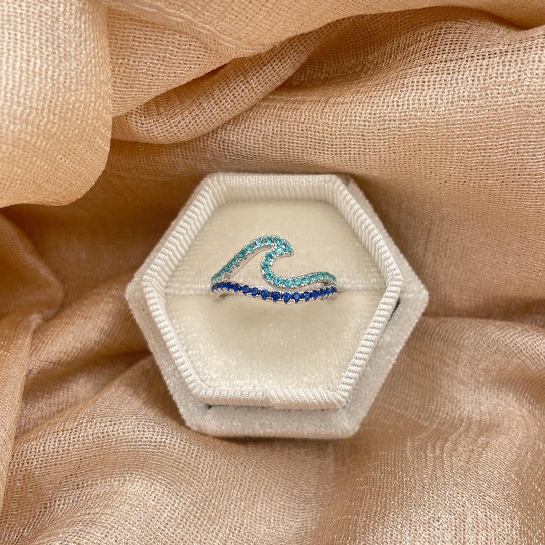 Summer Blue Double Wave 925 Sterling Silver Ring
