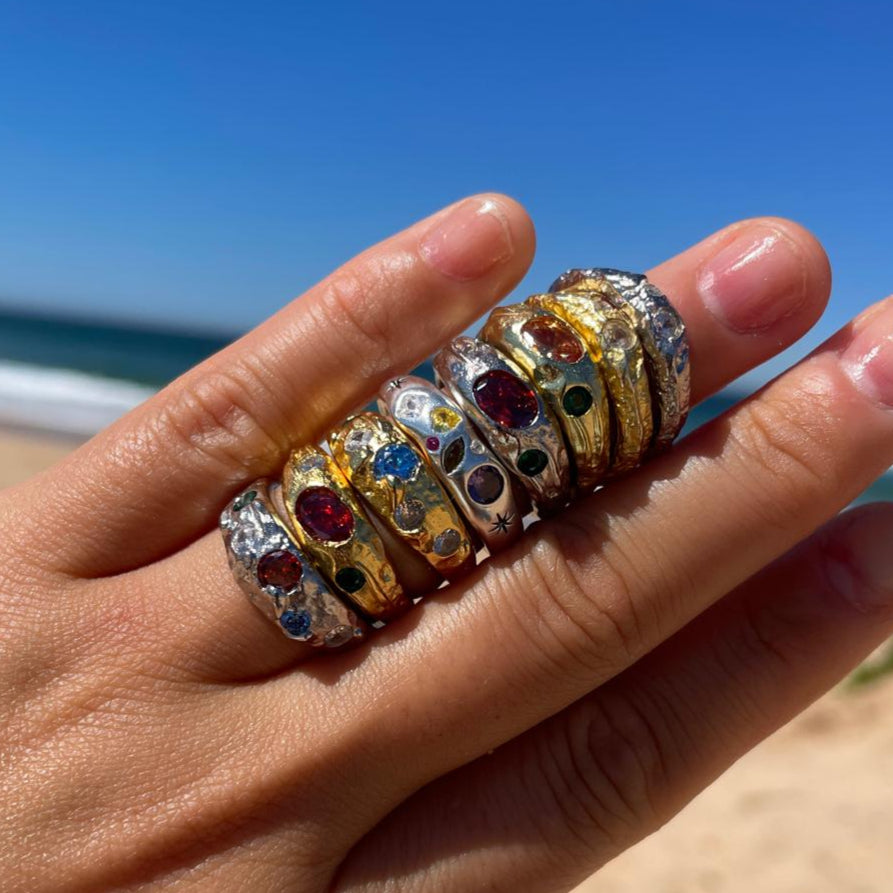 Rainbow Gemstone Adjustable 925 Sterling Silver Ring
