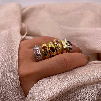 Rainbow Gemstone Adjustable 925 Sterling Silver Ring