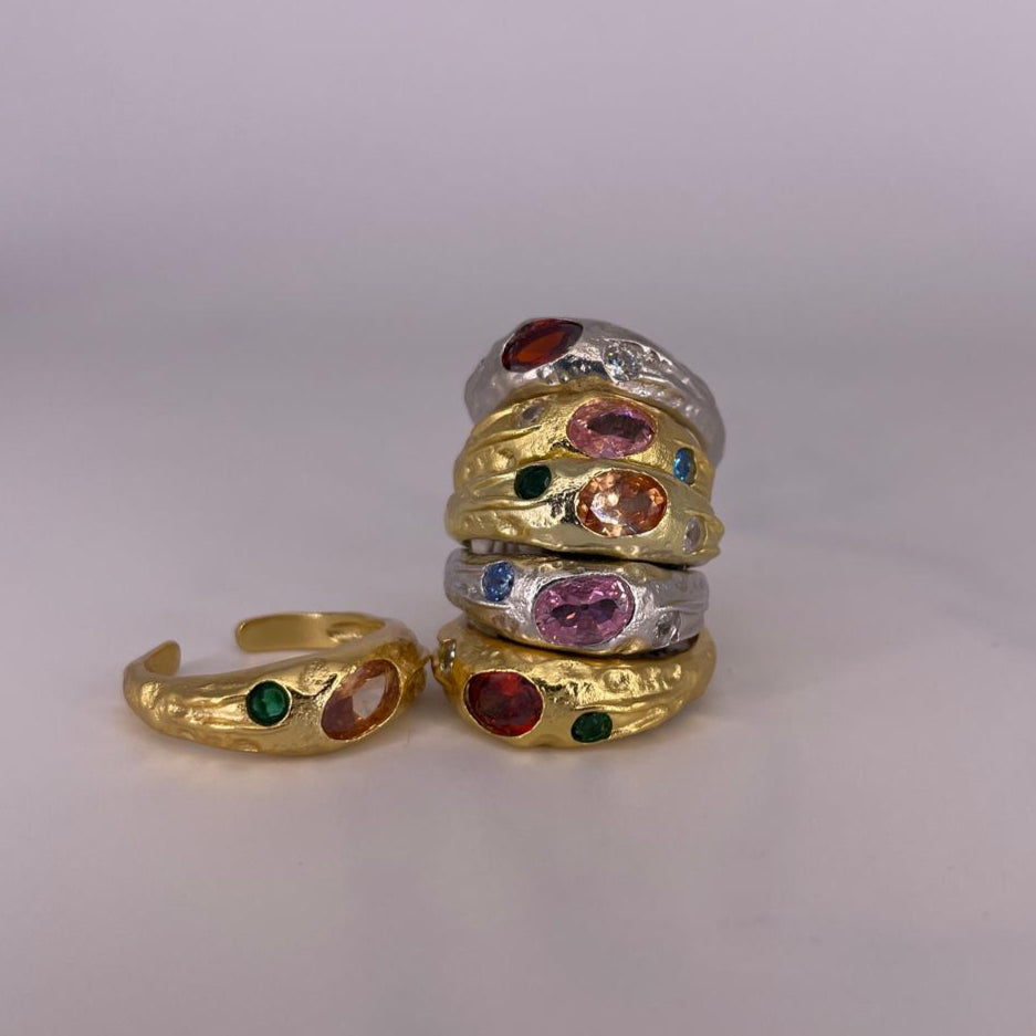 Rainbow Gemstone Adjustable 925 Sterling Silver Ring