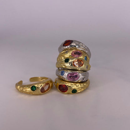 Rainbow Gemstone Adjustable 925 Sterling Silver Ring
