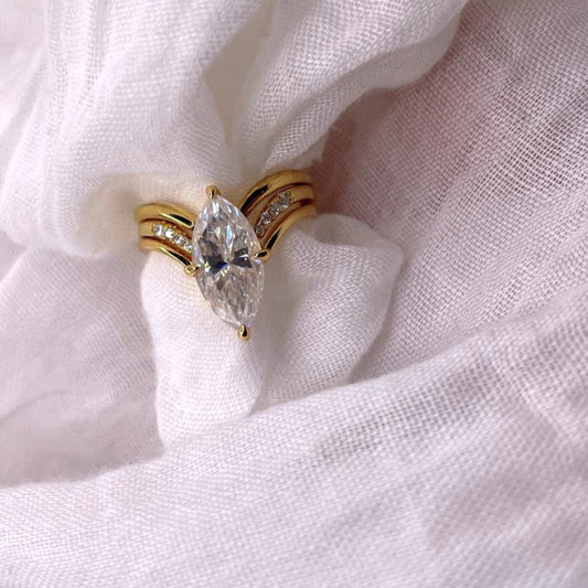 Marquise Moissanite Engagement Ring: 18K Gold Plated Sterling Silver