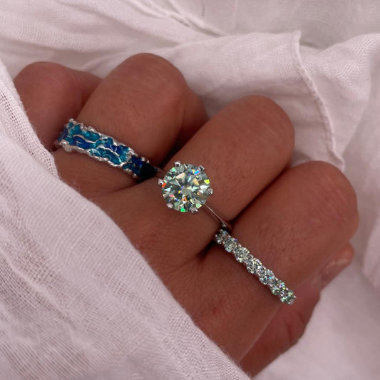 Blue Moissanite 925 Sterling Silver Ring