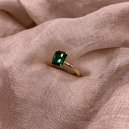 Green Zircon Emerald-Cut 925 Sterling Silver Ring