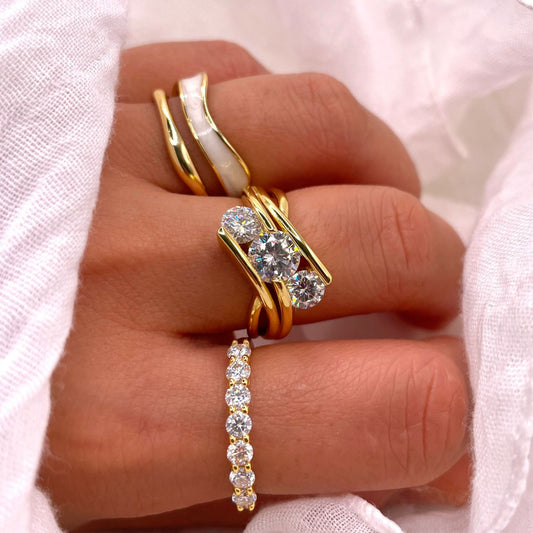 Three-Stone Moissanite Wave 925 Sterling Silver Ring