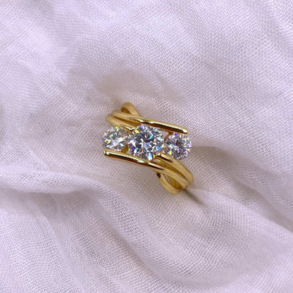 Three-Stone Moissanite Wave 925 Sterling Silver Ring