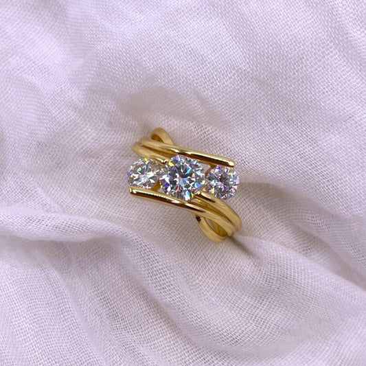 Three-Stone Moissanite Wave 925 Sterling Silver Ring