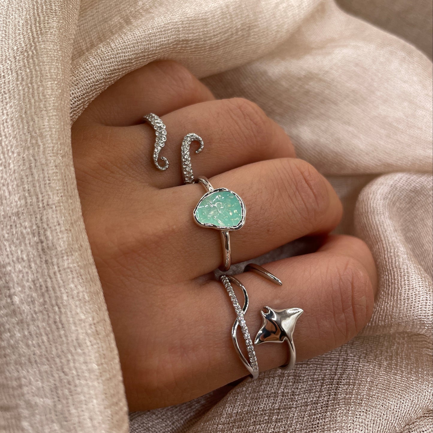 Sea Glass Glow 925 Sterling Silver Ring