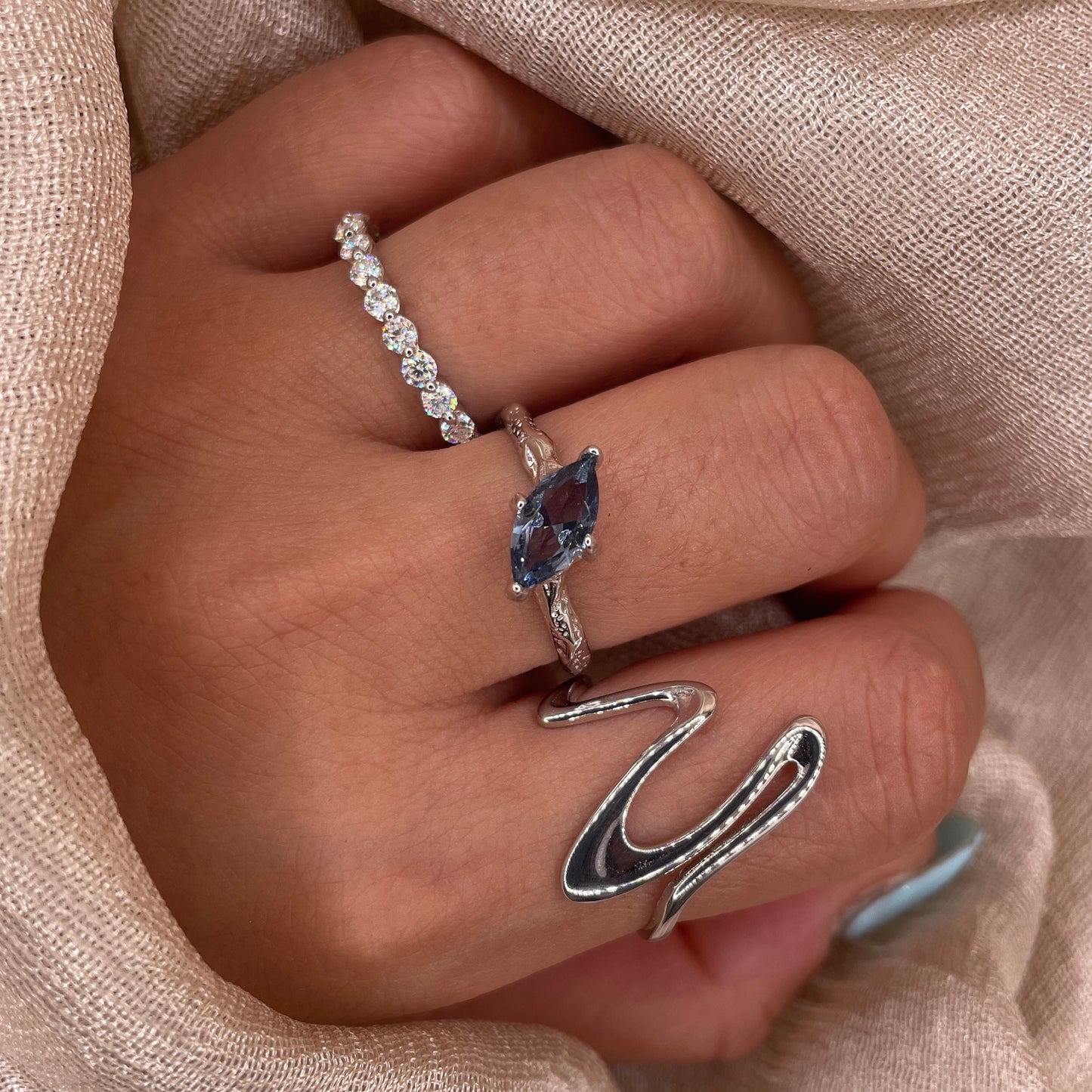 Midnight Tide Marquise 925 Sterling Silver Ring
