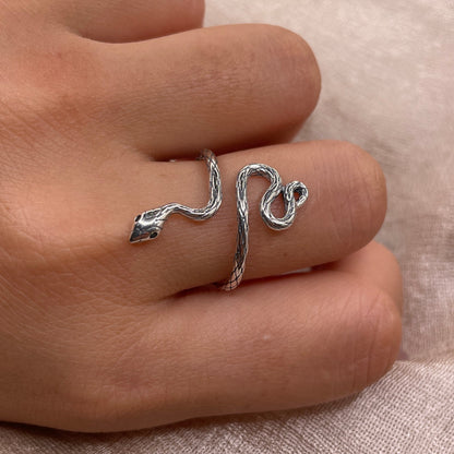 Long Silver Snake 925 Sterling Silver Ring
