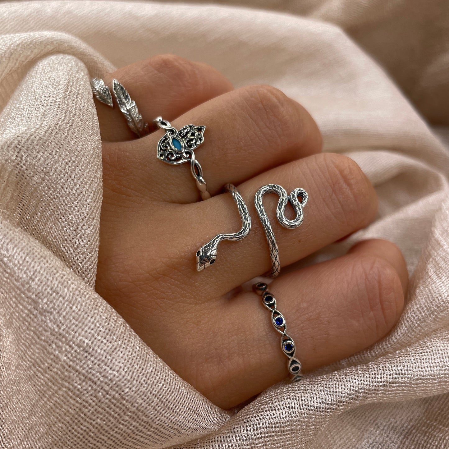 Long Silver Snake 925 Sterling Silver Ring