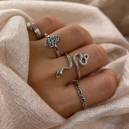 Long Silver Snake 925 Sterling Silver Ring