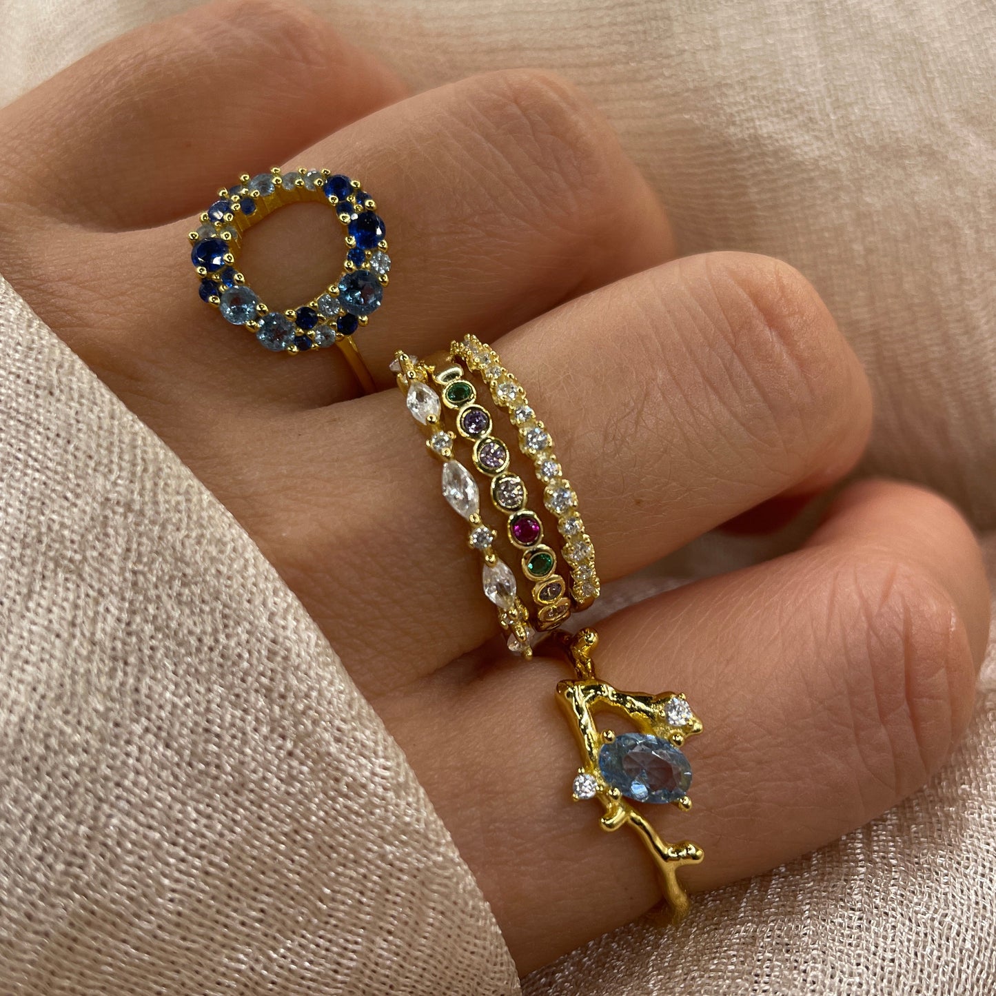 Lucky Rainbow Stone Band 925 Sterling Silver Ring