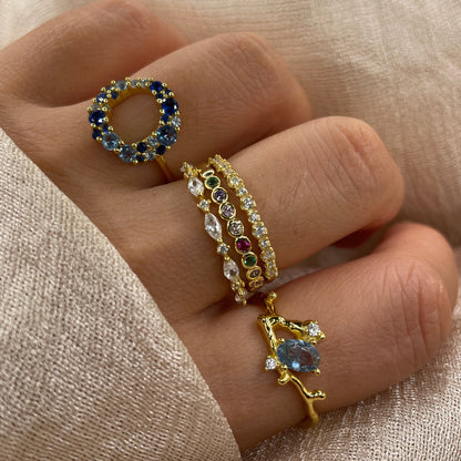 Lucky Rainbow Stone Band 925 Sterling Silver Ring