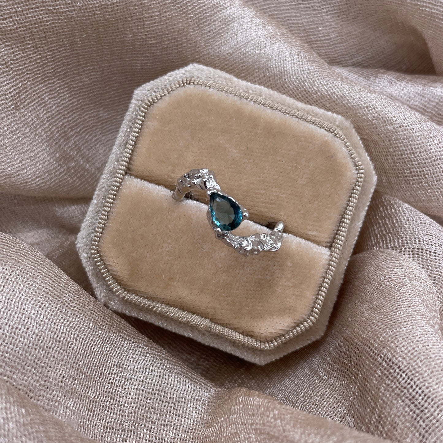 Deep Blue Current Open 925 Sterling Silver Ring