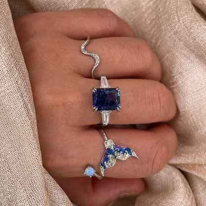 Deep Blue Crushed Ice Cut 925 Sterling Silver Ring