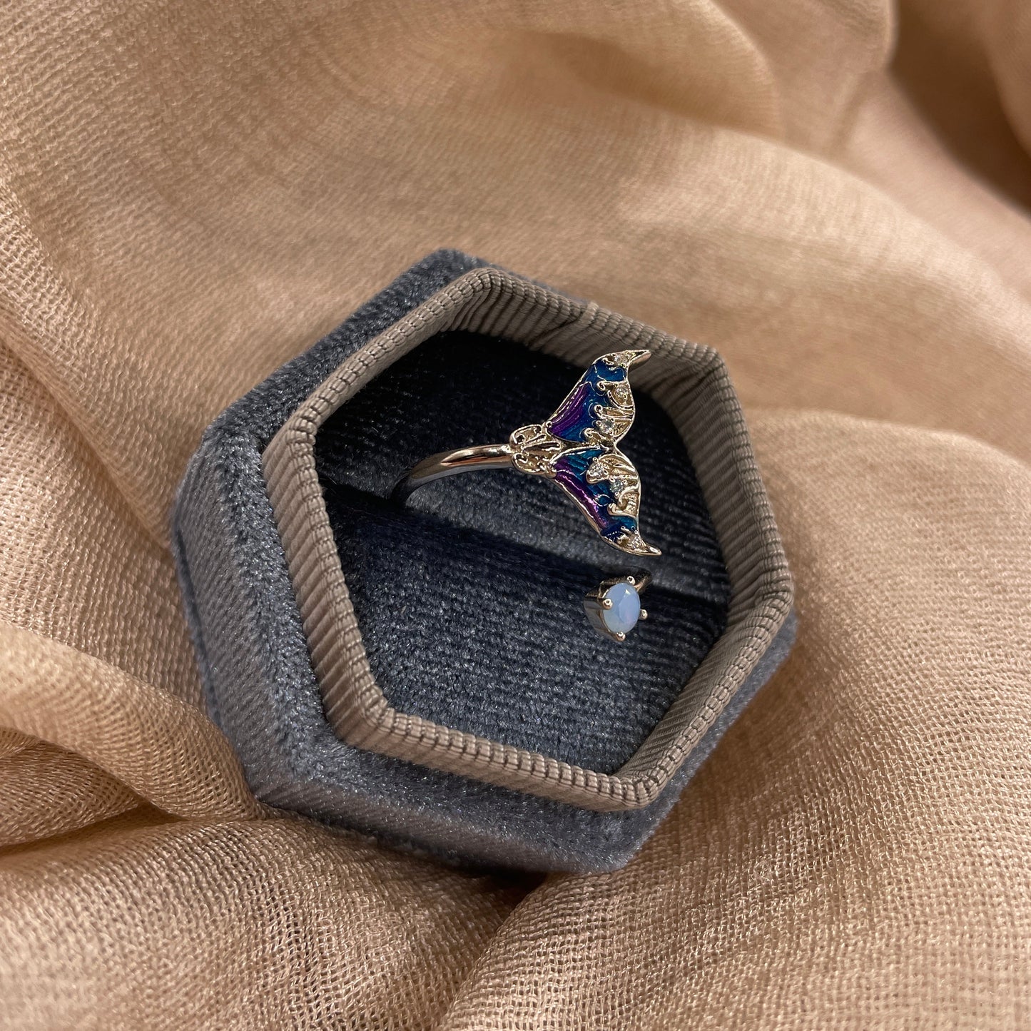 Aurora Mermaid Tail 925 Sterling Silver Ring