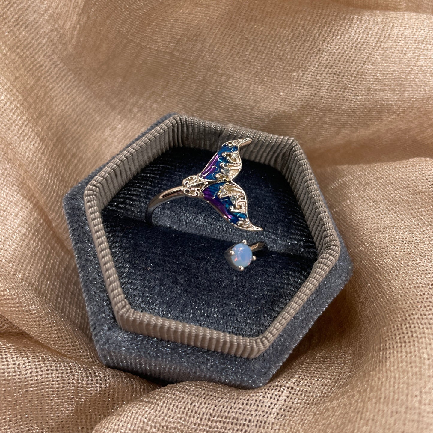 Aurora Mermaid Tail 925 Sterling Silver Ring