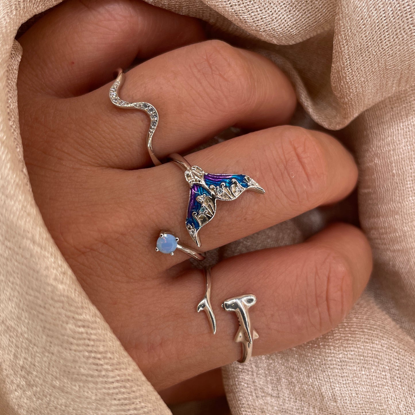 Aurora Mermaid Tail 925 Sterling Silver Ring