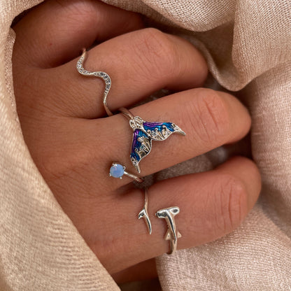 Aurora Mermaid Tail 925 Sterling Silver Ring