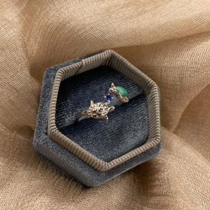 Double Turtle Open  925 Sterling Silver Ring