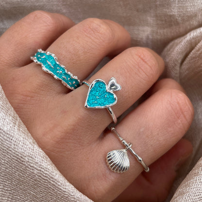 Ocean Turquoise Heart 925 Sterling Silver Ring