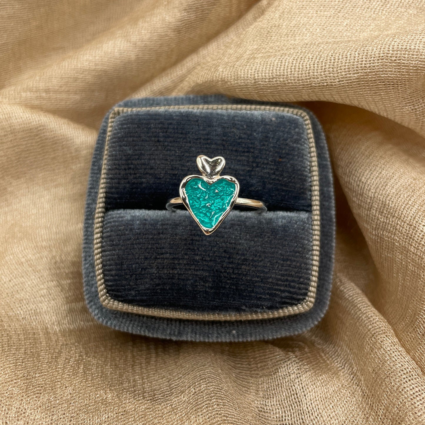 Ocean Turquoise Heart 925 Sterling Silver Ring