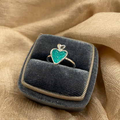 Ocean Turquoise Heart 925 Sterling Silver Ring