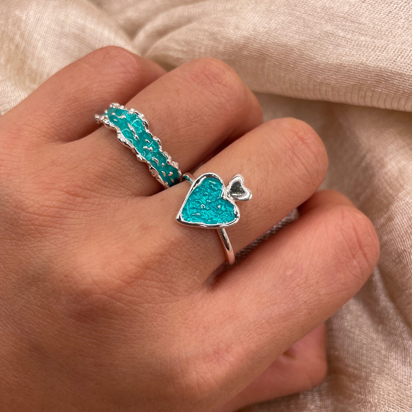 Ocean Turquoise Heart 925 Sterling Silver Ring