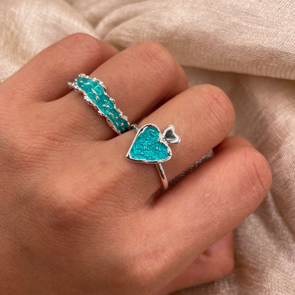 Ocean Turquoise Heart 925 Sterling Silver Ring