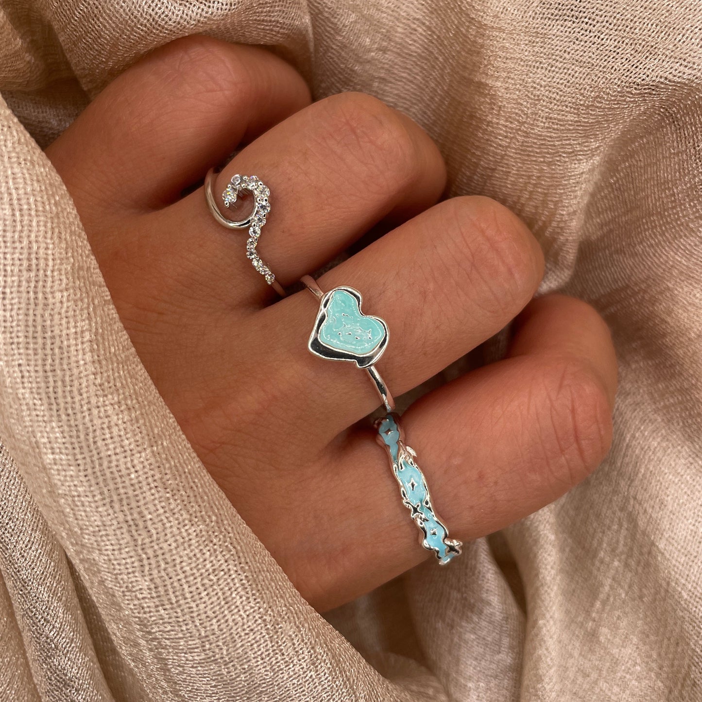 Aqua Blue Heart 925 Sterling Silver Ring