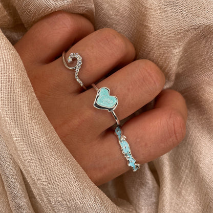 Aqua Blue Heart 925 Sterling Silver Ring
