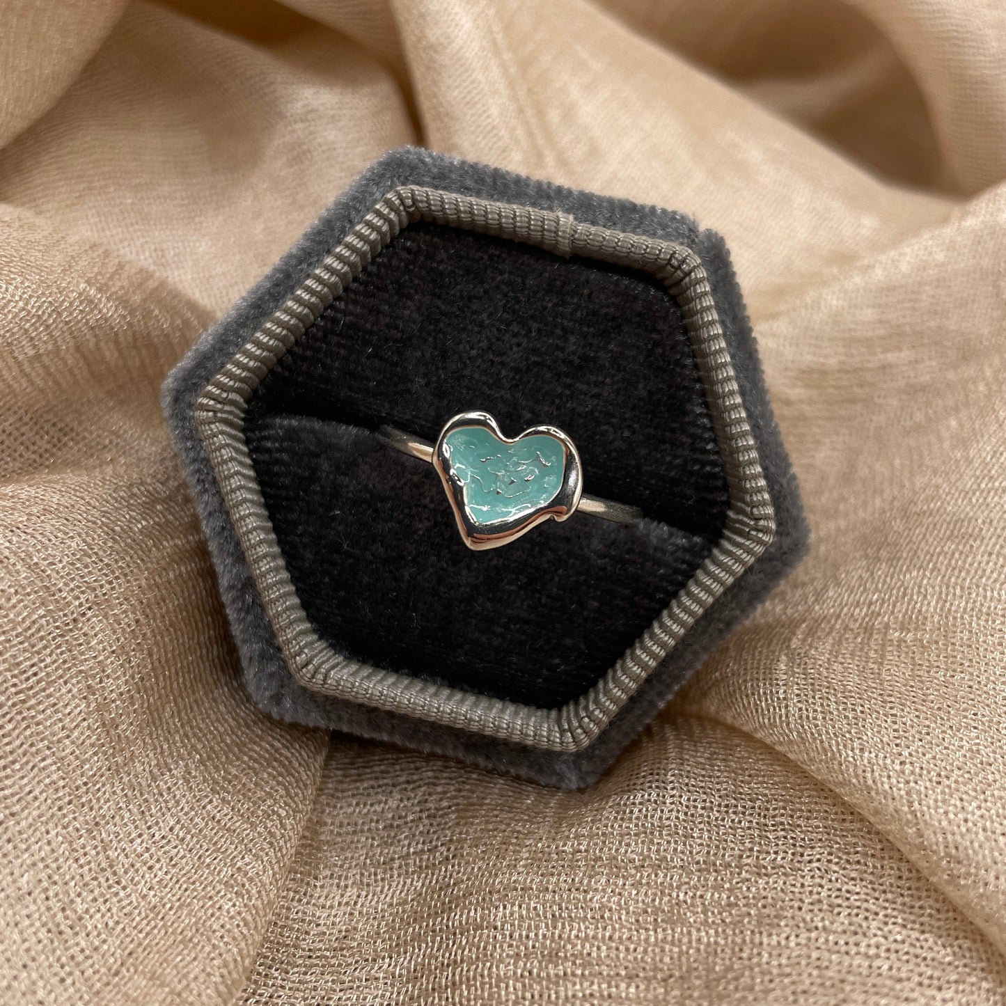 Aqua Blue Heart 925 Sterling Silver Ring