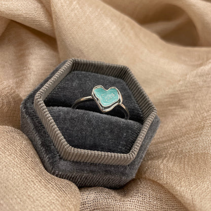 Aqua Blue Heart 925 Sterling Silver Ring
