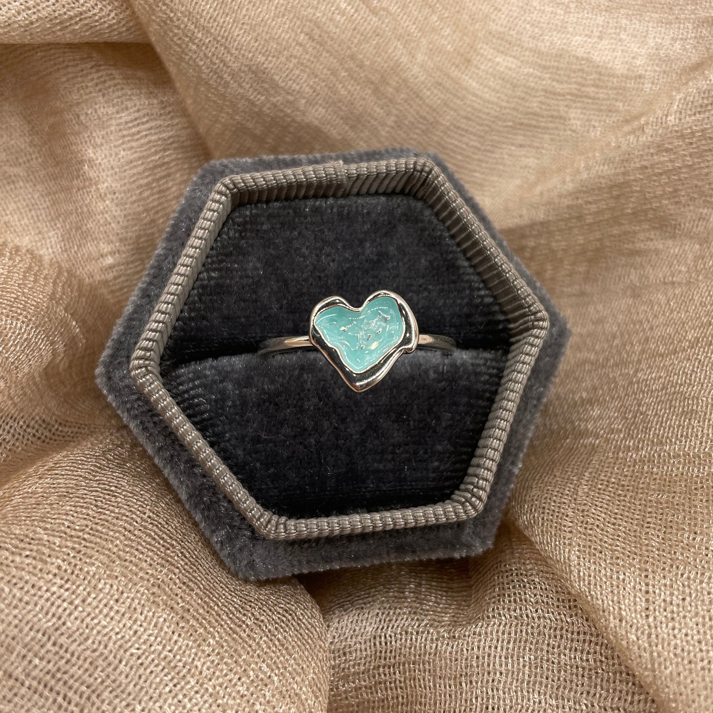 Aqua Blue Heart 925 Sterling Silver Ring