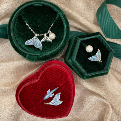 Blue Whale Tail Pearl 925 Sterling Silver Necklace