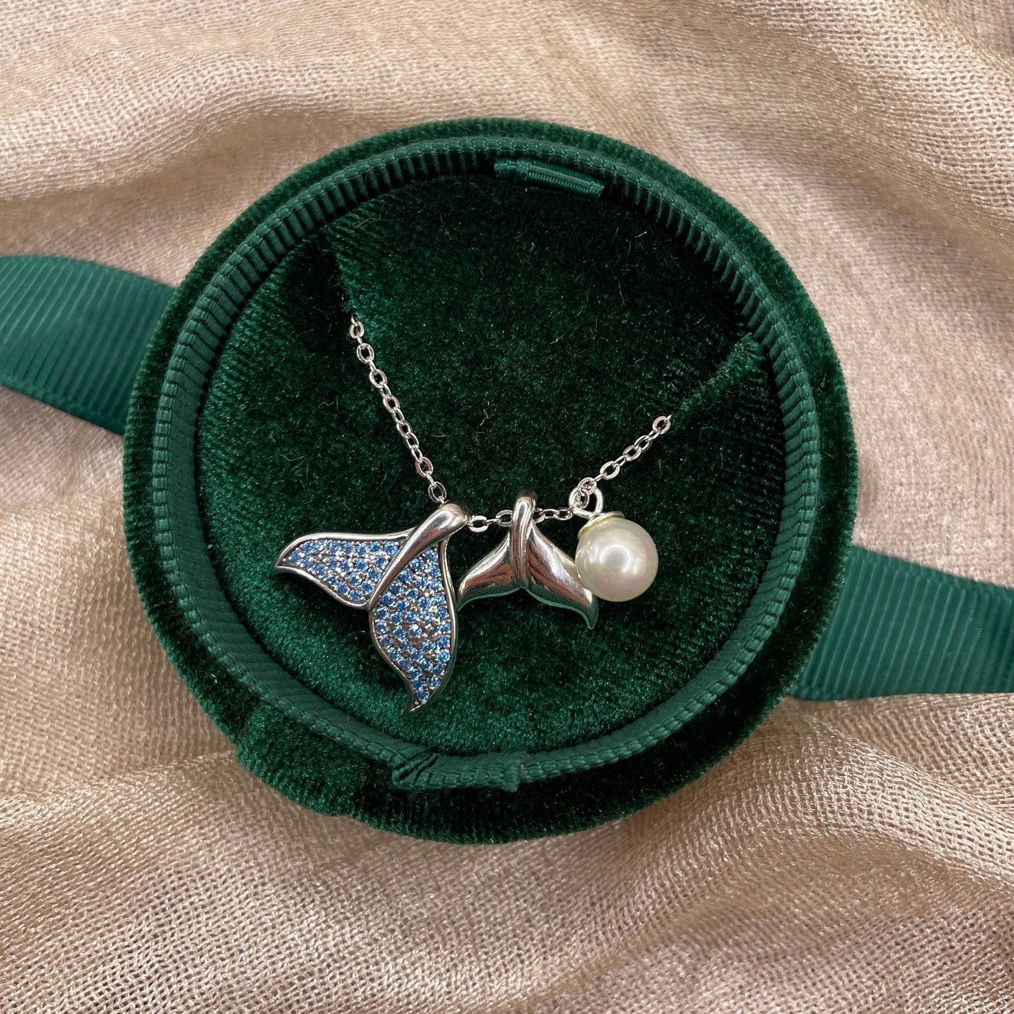 Blue Whale Tail Pearl 925 Sterling Silver Necklace