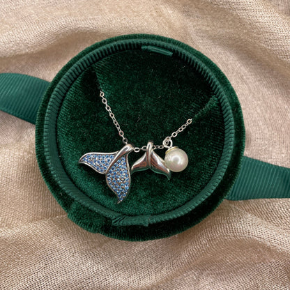 Blue Whale Tail Pearl 925 Sterling Silver Necklace