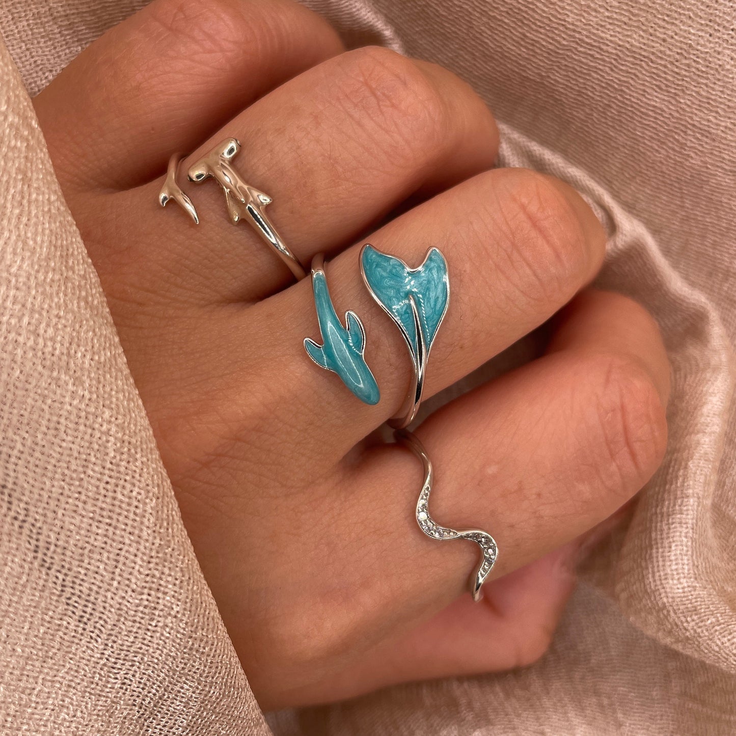 Mare D'Oro Whale Adjustable 925 Sterling Silver Ring